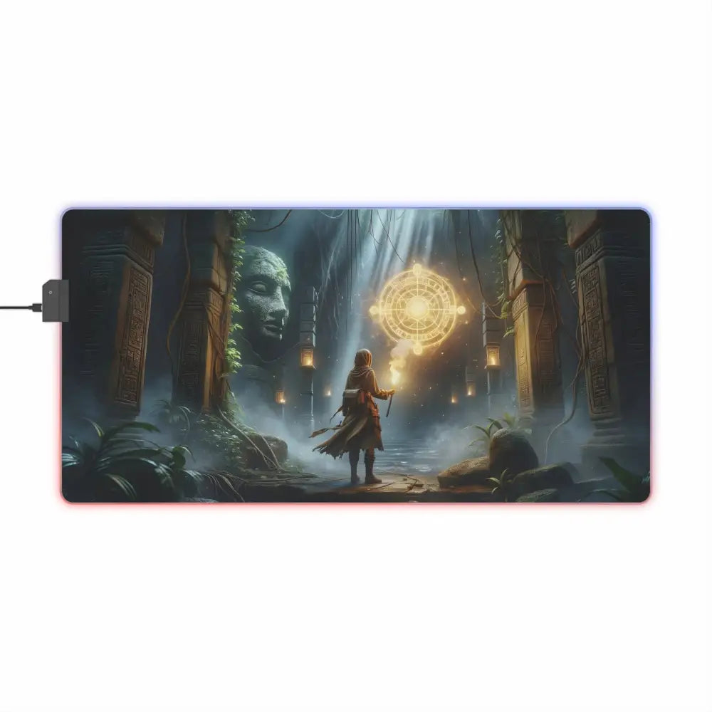 Illuminated gaming mousepad with fantasy scene from Torchbearer of the Forgotten Glyphs RGB setup