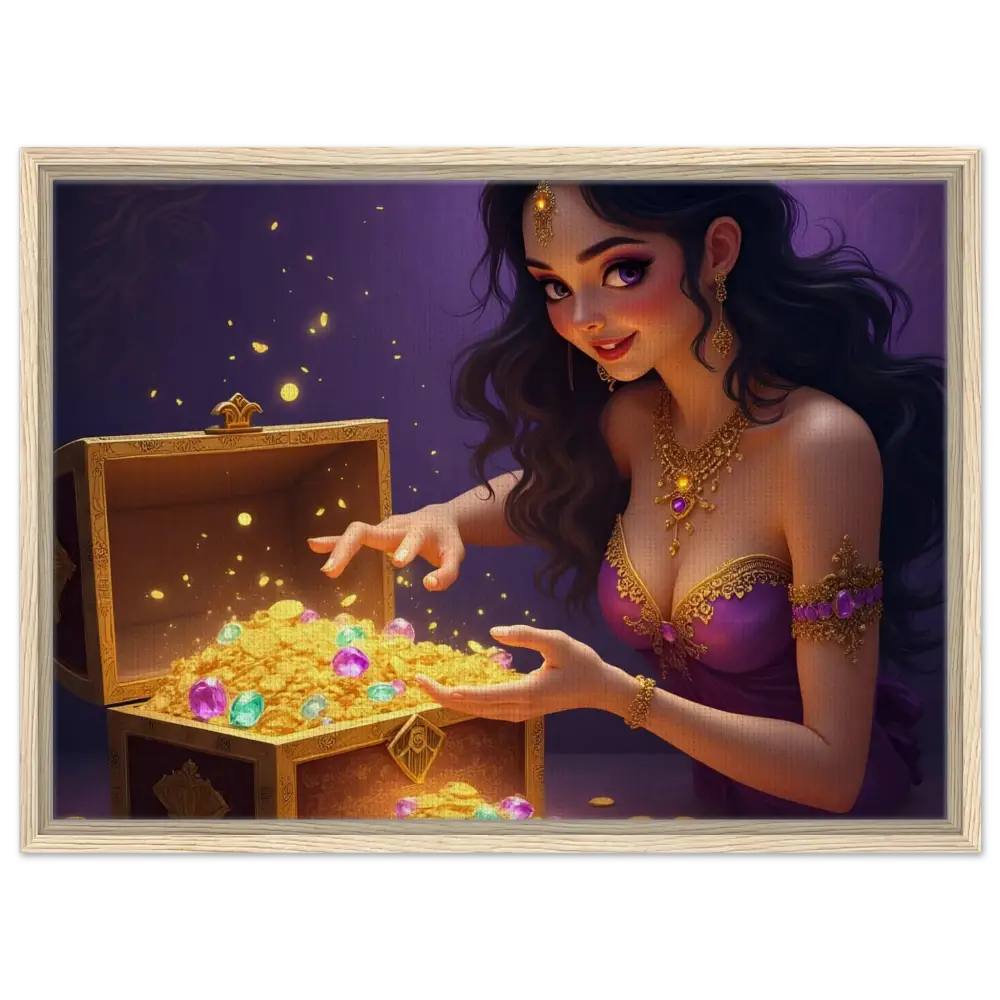 Framed treasure chest with a woman showcasing luxury fantasy art by PixiOnyx
