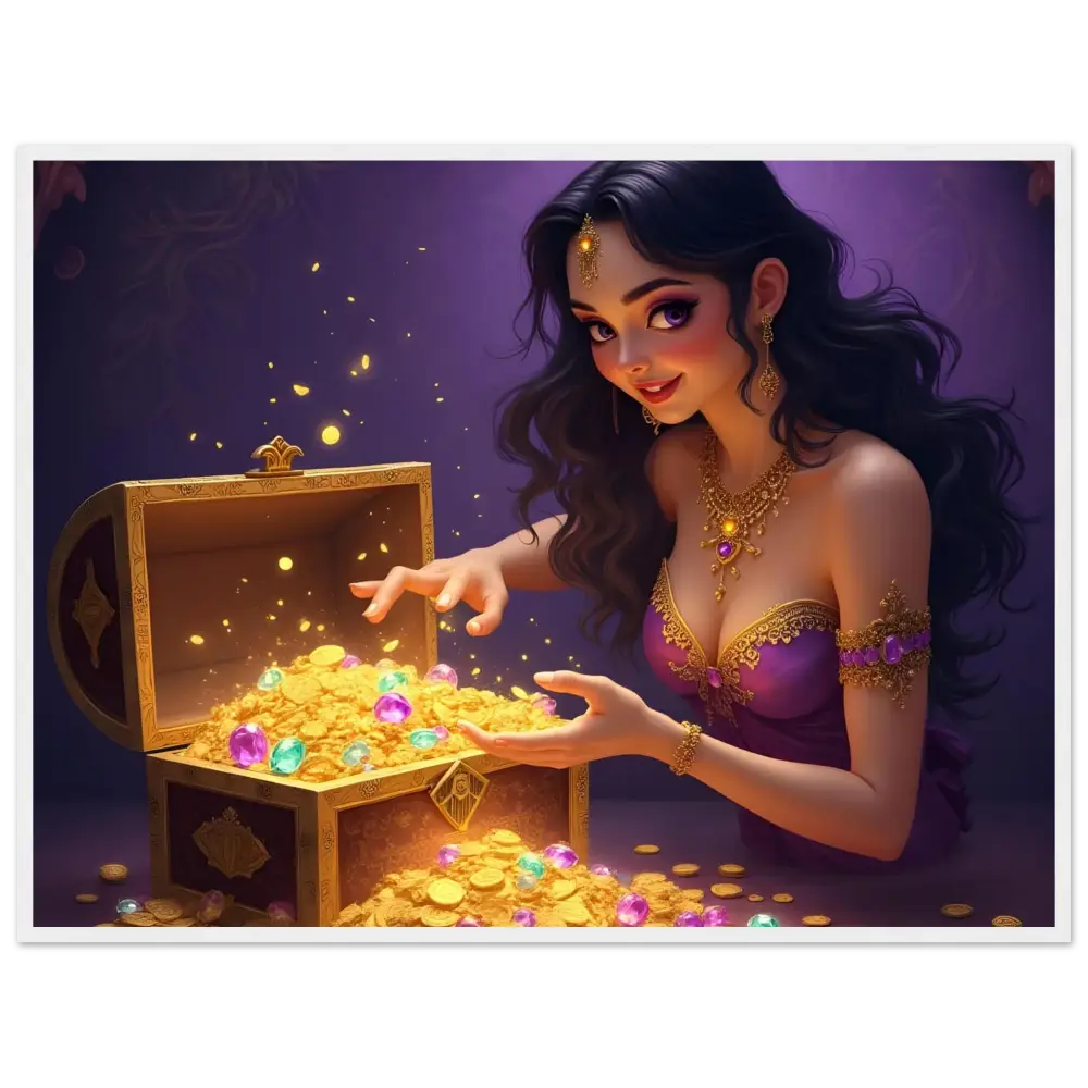Treasure Seeker Framed Poster showing overflowing gold coins and sparkling jewels