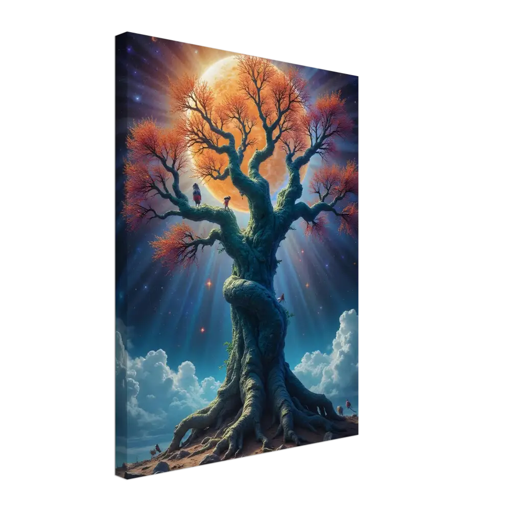 Majestic orange-leaved tree with glowing moon on Tree of Light Canvas Print by PixiOnyx