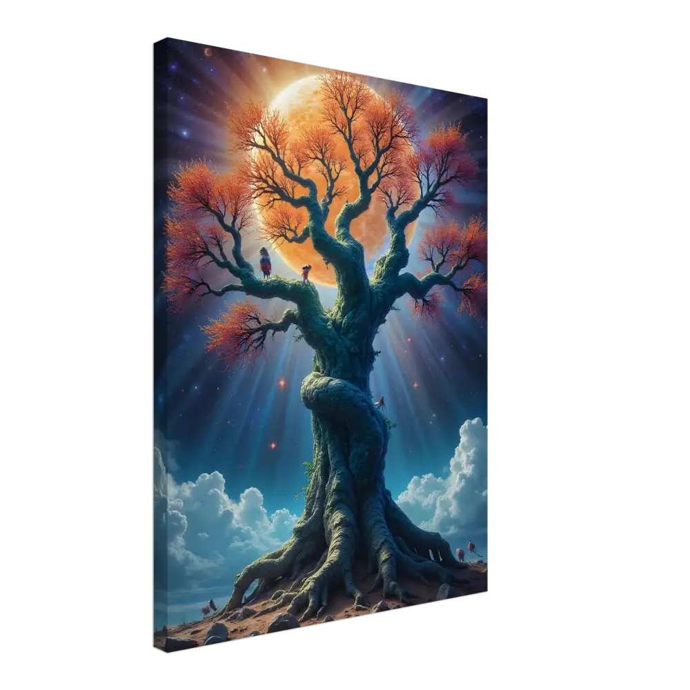 Fantasy tree with orange leaves on Cosmic Roots Tree of Light Canvas Print by PixiOnyx