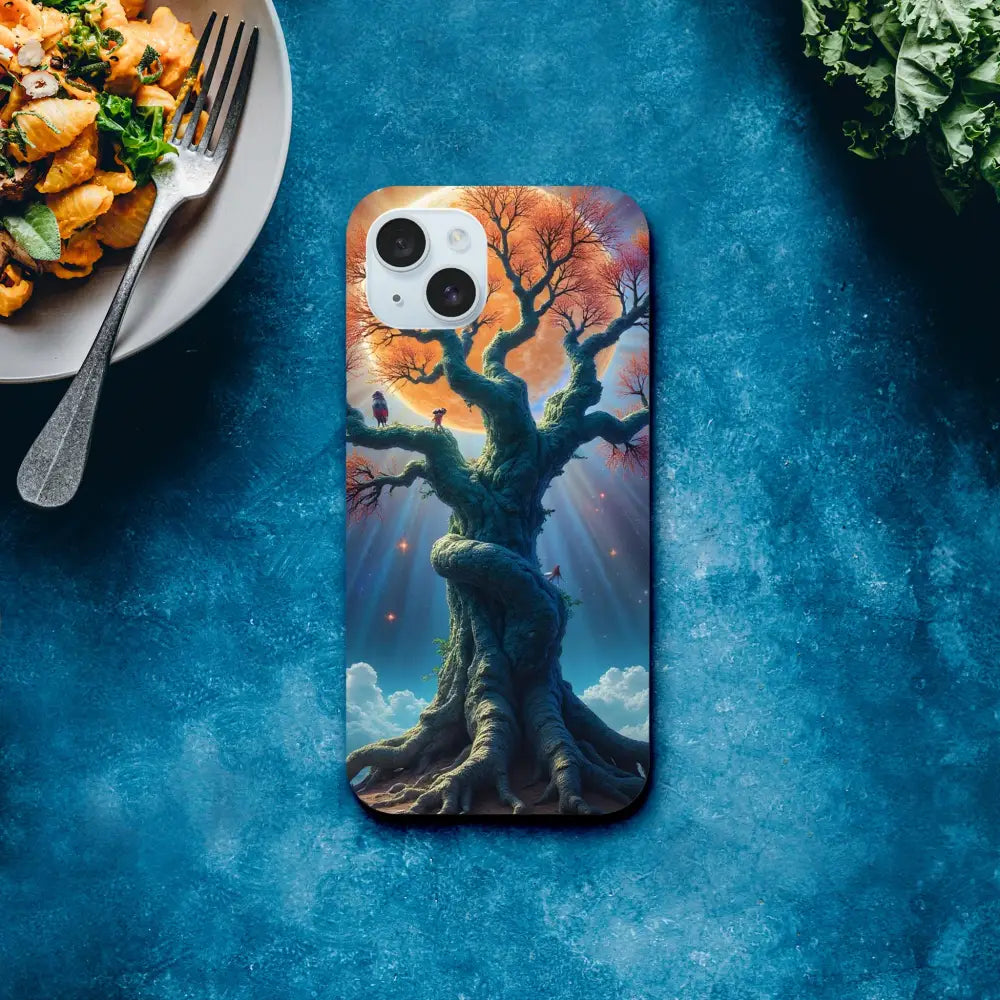 Tree-themed phone case for iPhone with celestial roots design from PixiOnyx