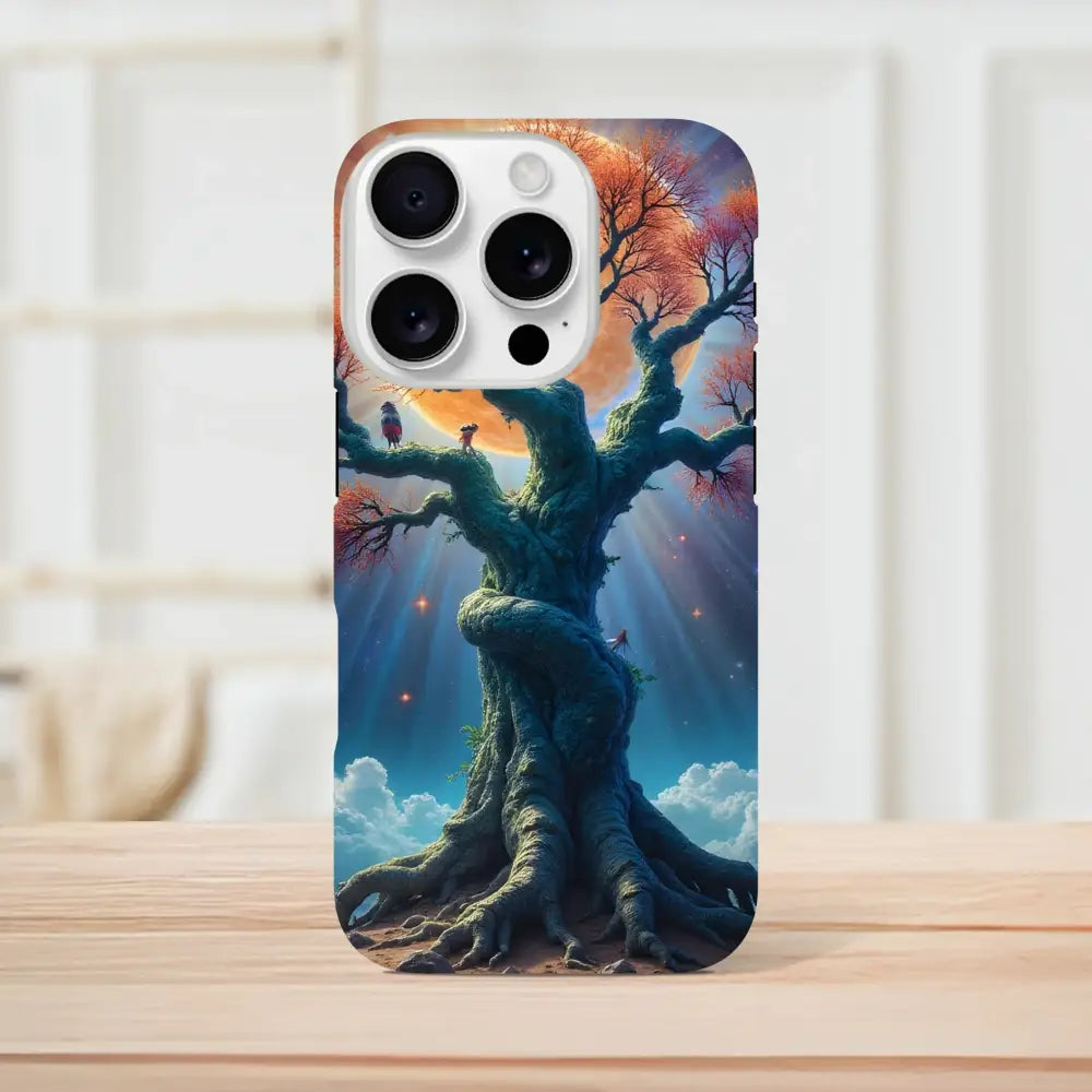 Tree-themed phone case for iPhone with celestial roots design by PixiOnyx