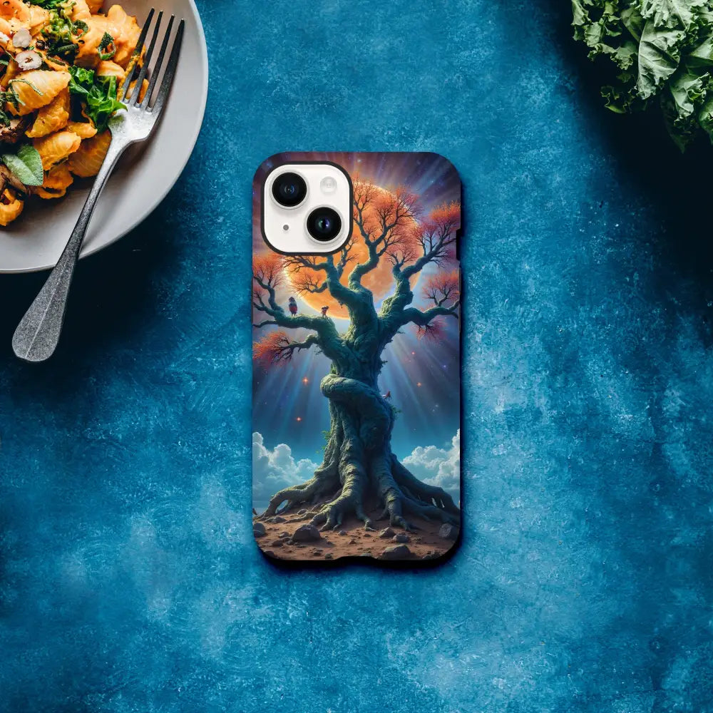 Tree-themed phone case with celestial roots design on PixiOnyx Tough Shell for iPhone