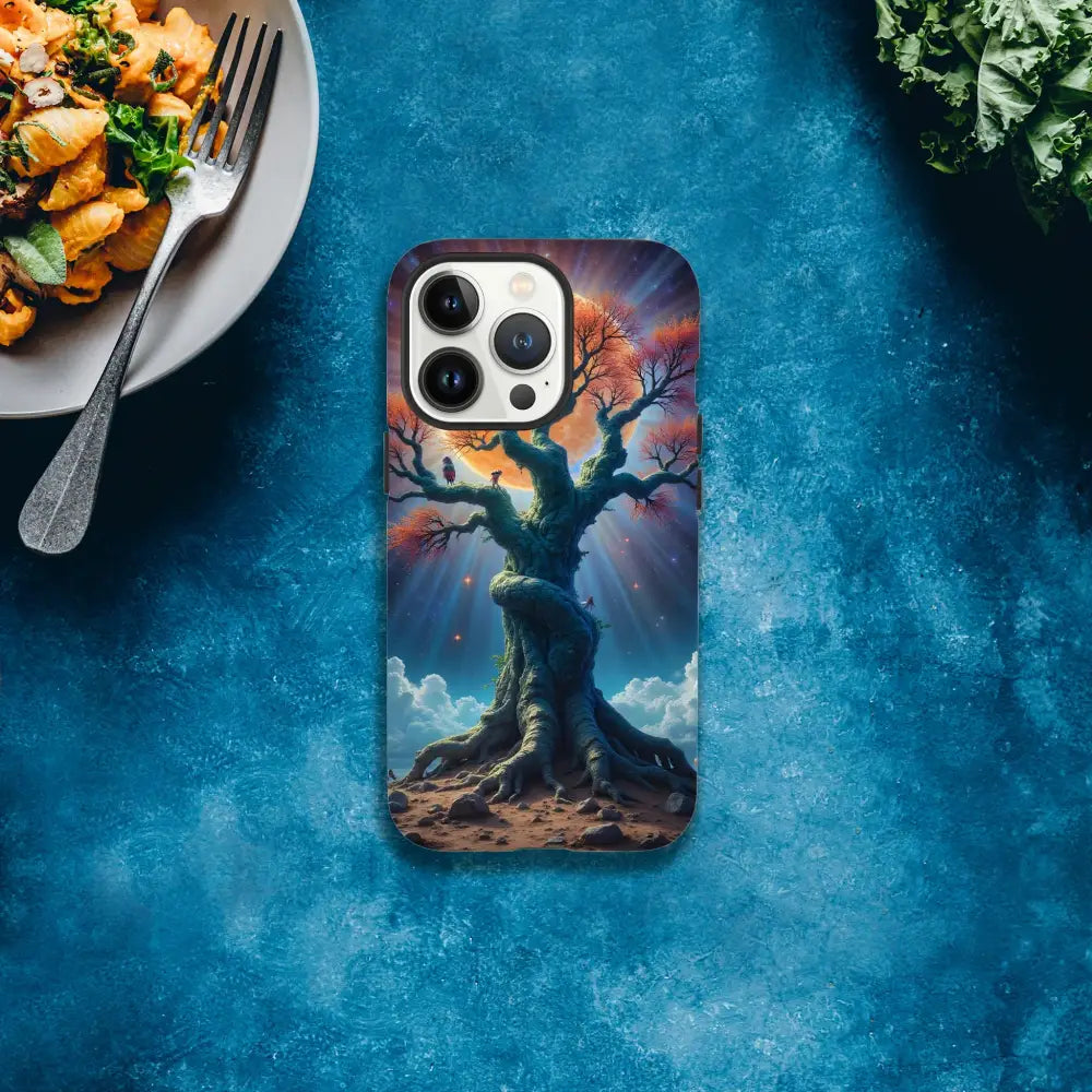 Tree-themed smartphone case for iPhone from PixiOnyx featuring celestial roots design