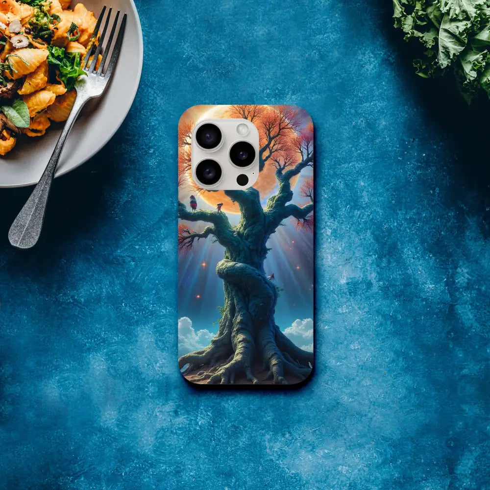 Tree-themed Celestial Roots Armor iPhone case displayed on PixiOnyx Tough Shell product
