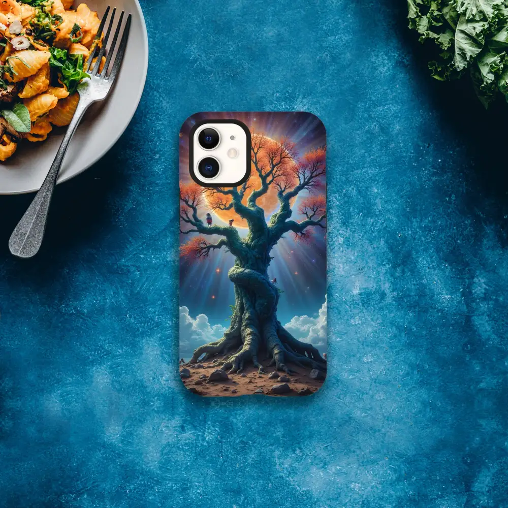 Tree-themed phone case for iPhone featuring celestial roots design from PixiOnyx