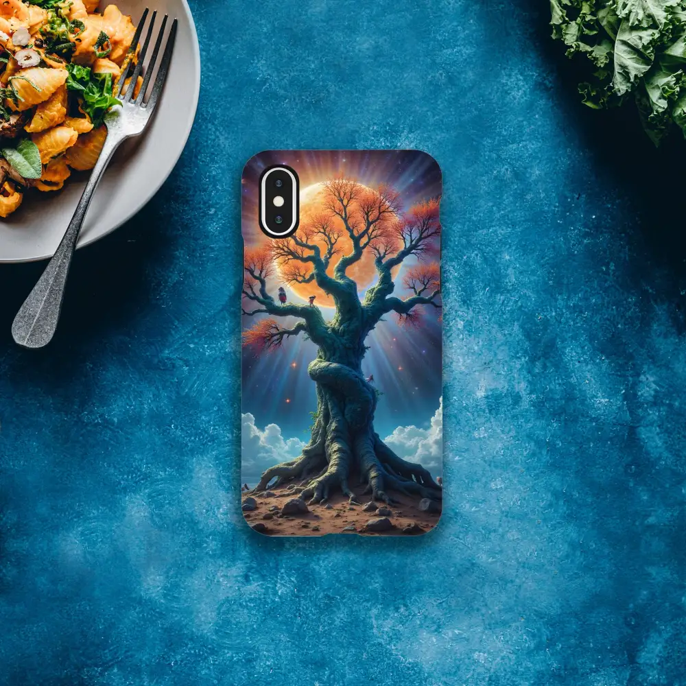 Tree-themed phone case for iPhone featuring celestial roots design by PixiOnyx