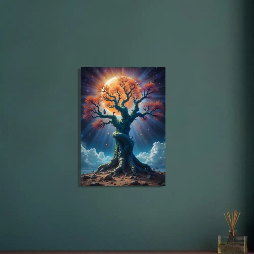 Vibrant tree art print from Tree of Light Poster Cosmic Roots by PixiOnyx Fine Art