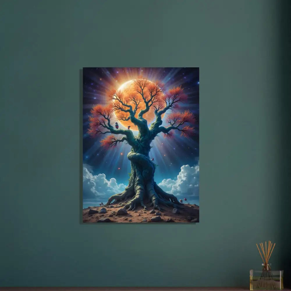 Mystical tree art print titled Tree of Light Poster Cosmic Roots by PixiOnyx Fine Art