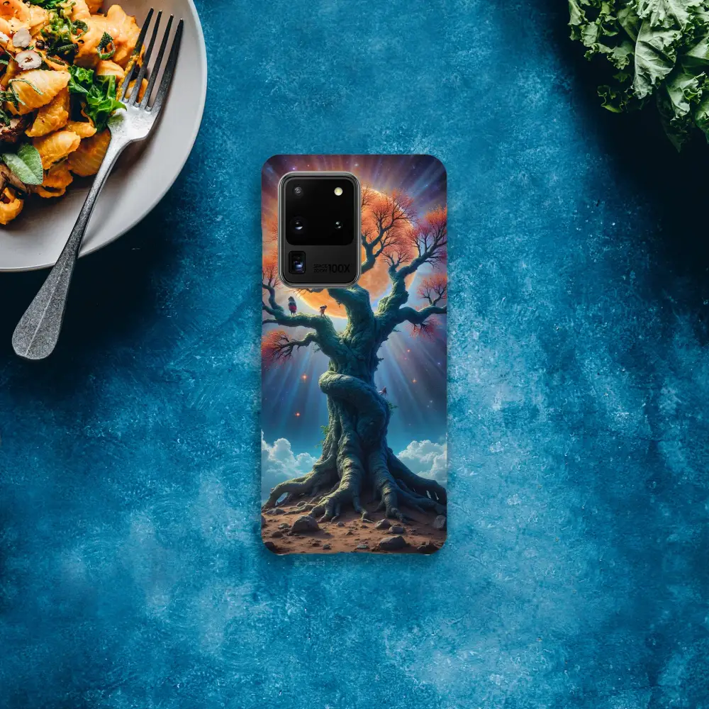 Smartphone with Stellar Tree design on PixiOnyx Slim Shell Samsung Case