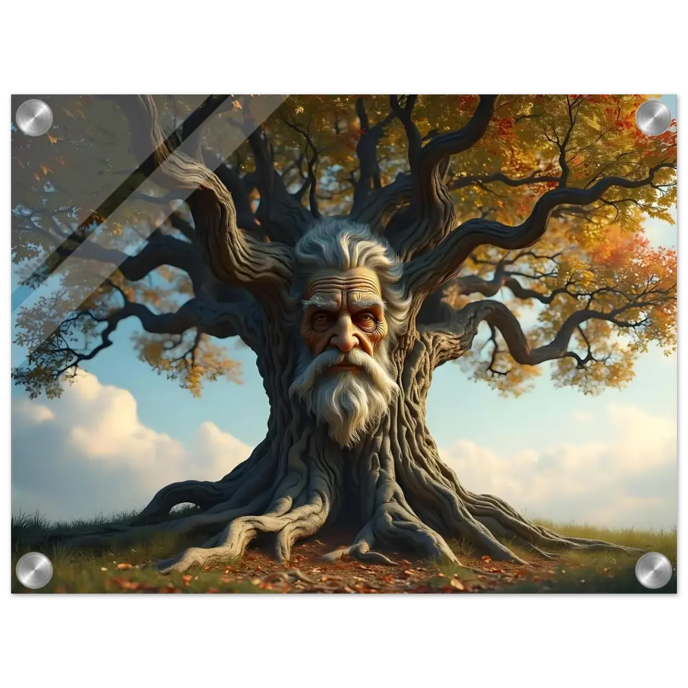 Tree with an old man’s face depicted, part of Treeface Acrylic Print The Wisdomroot Sentinel PixiOnyx Crystal Wall Art