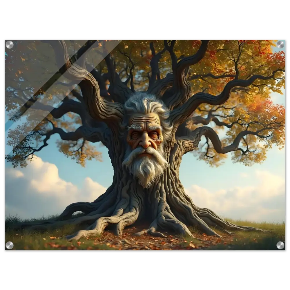 Tree with an old man’s face design in Treeface Acrylic Print The Wisdomroot Sentinel by PixiOnyx