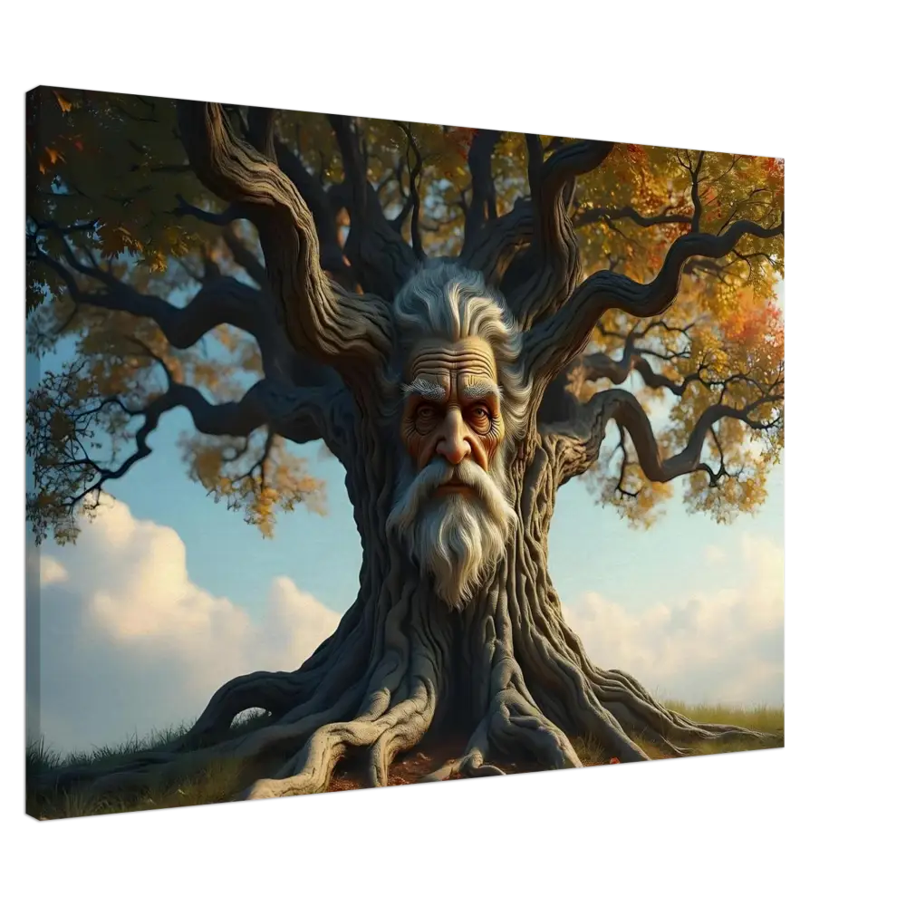 Tree with a face resembling an old man showcased on Treeface Canvas The Wisdomroot Sentinel