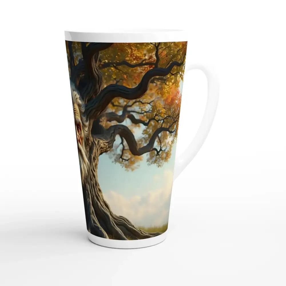Tall latte mug with tree design from PixiOnyx Wisdomroot Sentinel collection