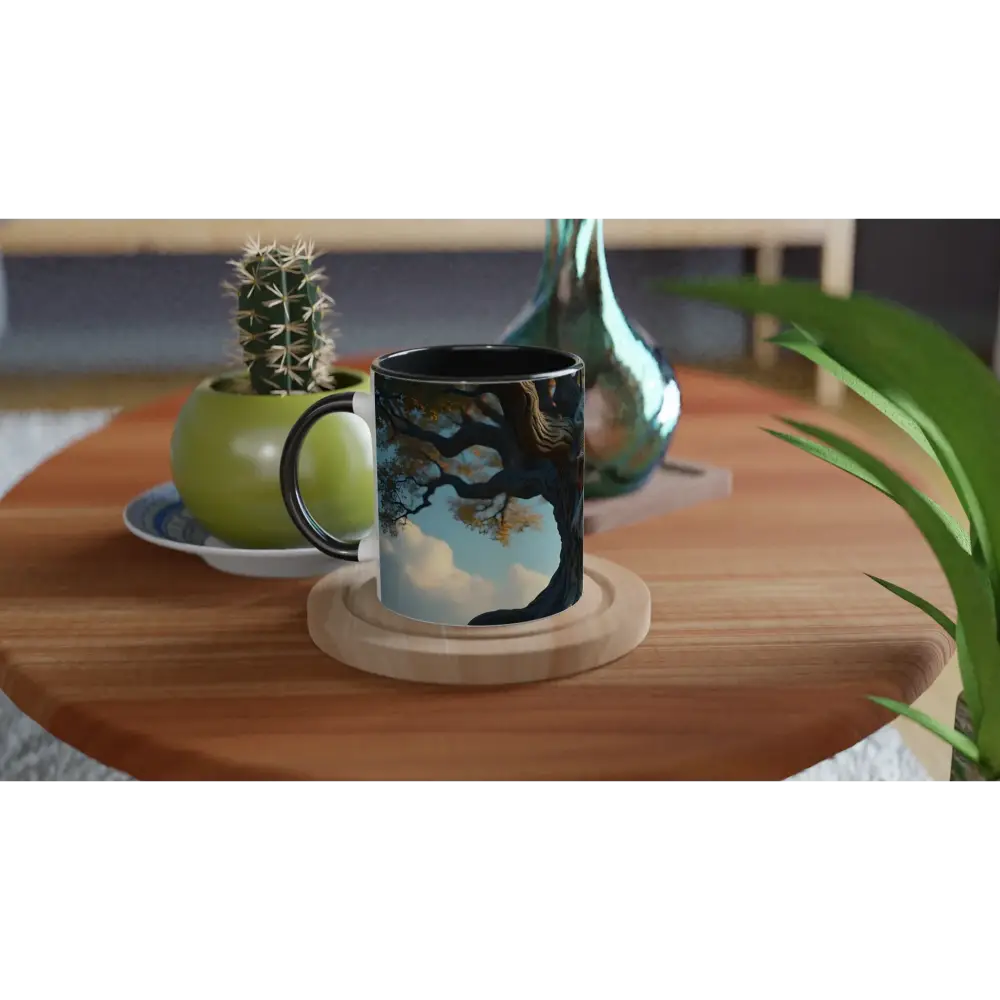 Black ceramic mug with tree design from PixiOnyx Forestware Treeface Mug 11oz