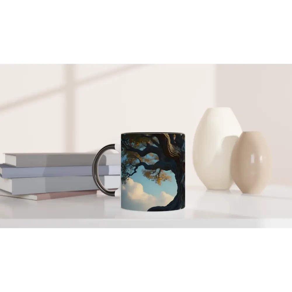 Tree-themed coffee mug featuring a forest-inspired design from PixiOnyx Ceramic Forestware