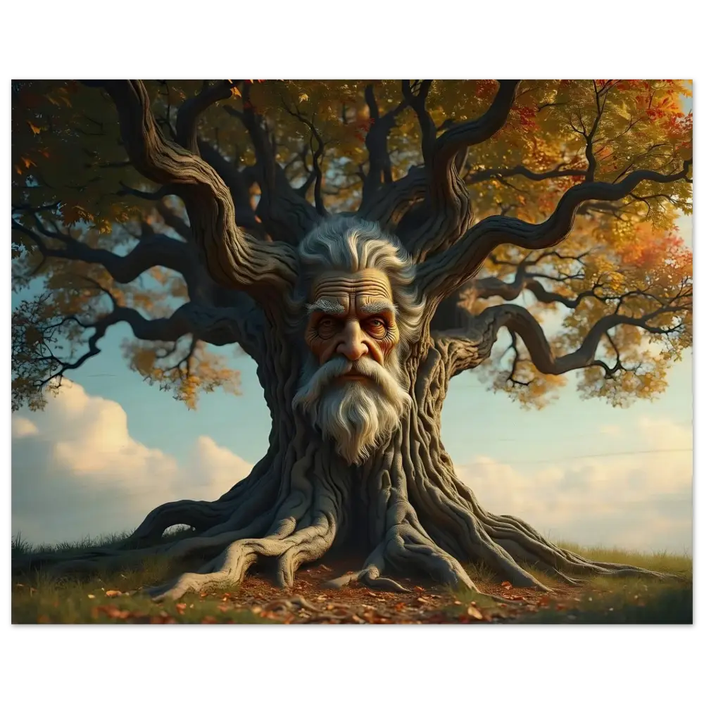 Tree with an old man’s face design on the Treeface Wood Print by PixiOnyx Grainbound Art