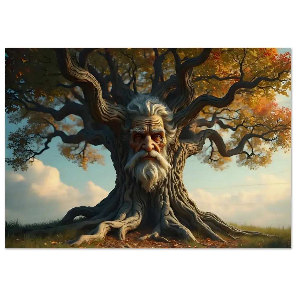 Tree with an old man’s face showcasing The Wisdomroot Sentinel on PixiOnyx Grainbound Art
