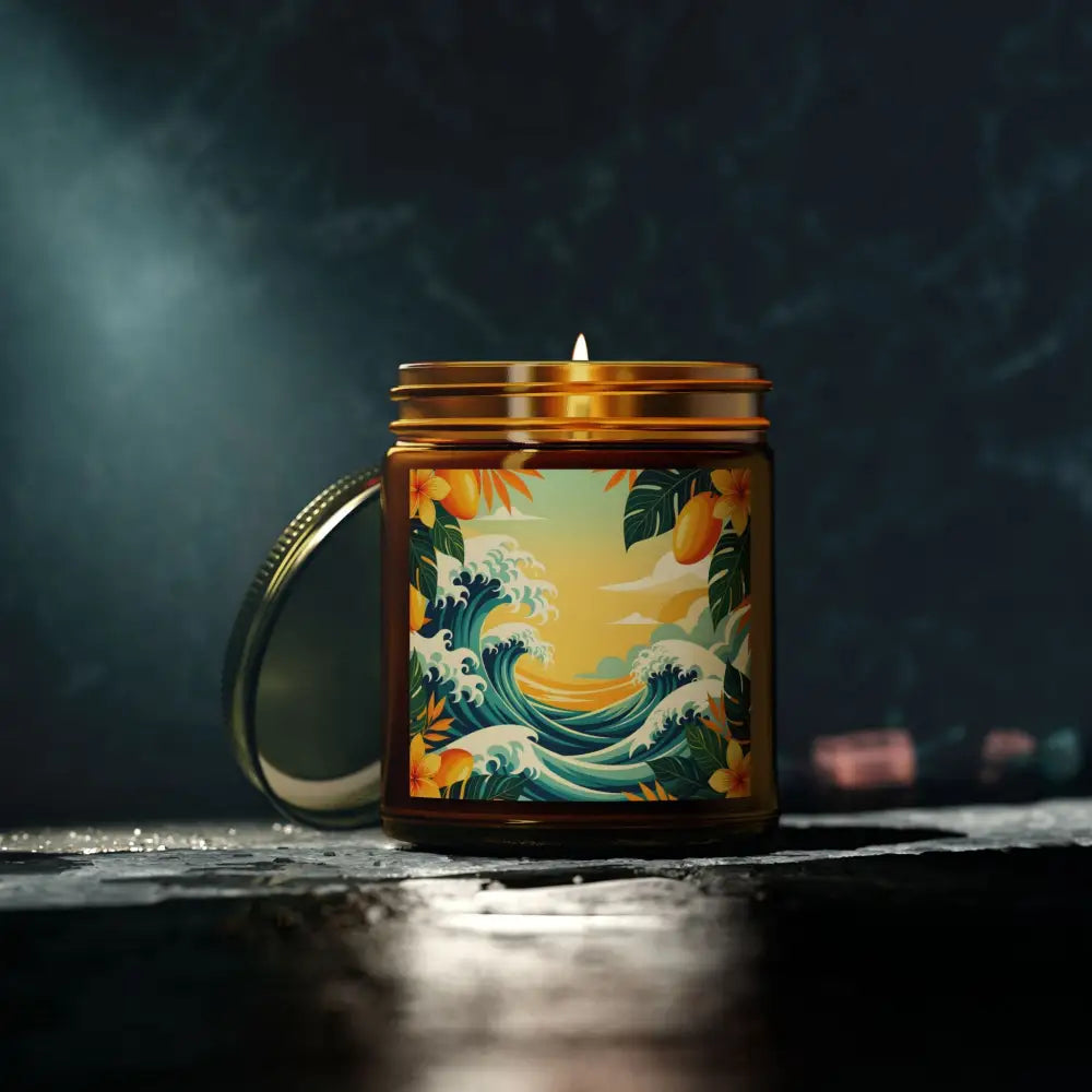 Tropical wave scented candle in Mango Coconut Escape PixiOnyx Aromatherapy Jar