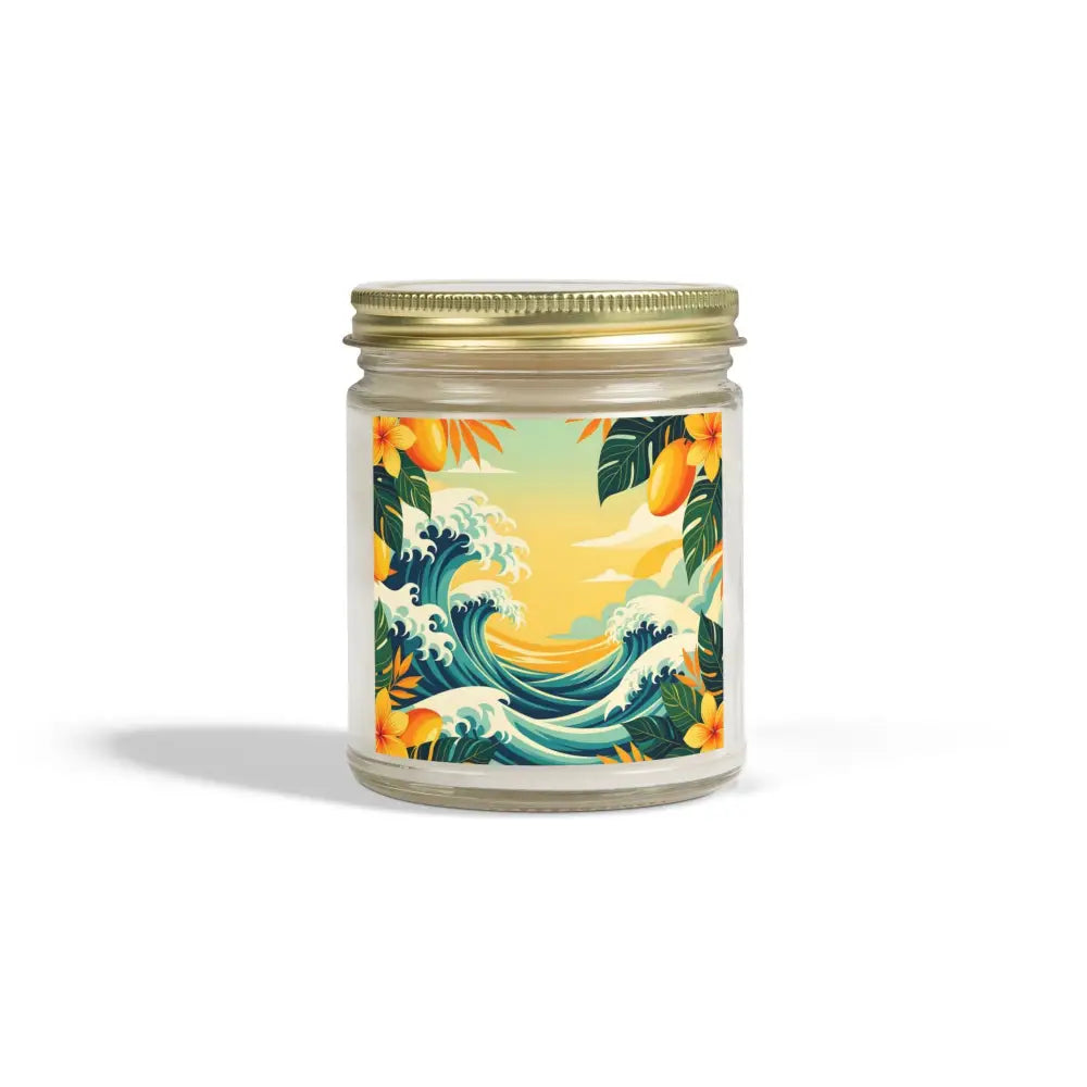 Mango-scented candle in a glass jar for tropical aromatherapy Coconut Mango Escape PixiOnyx