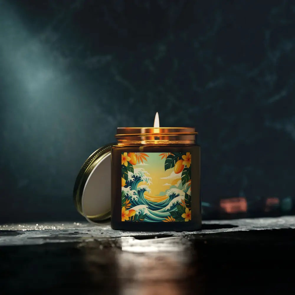 Square Tropical Scented Candle with Wave Design in Mango Coconut Aroma by PixiOnyx
