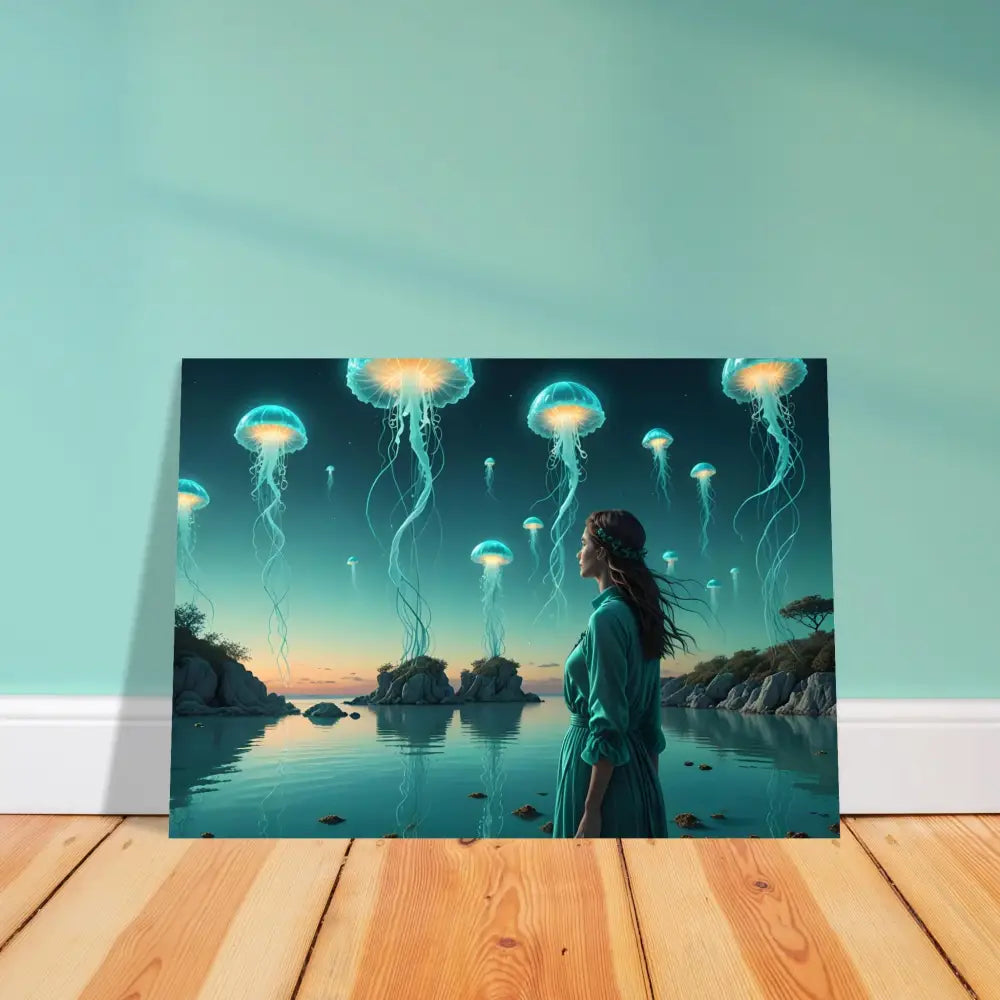 Framed jellyfish fantasy art poster Turquoise Ascension Celestial Waterscape PixiOnyx