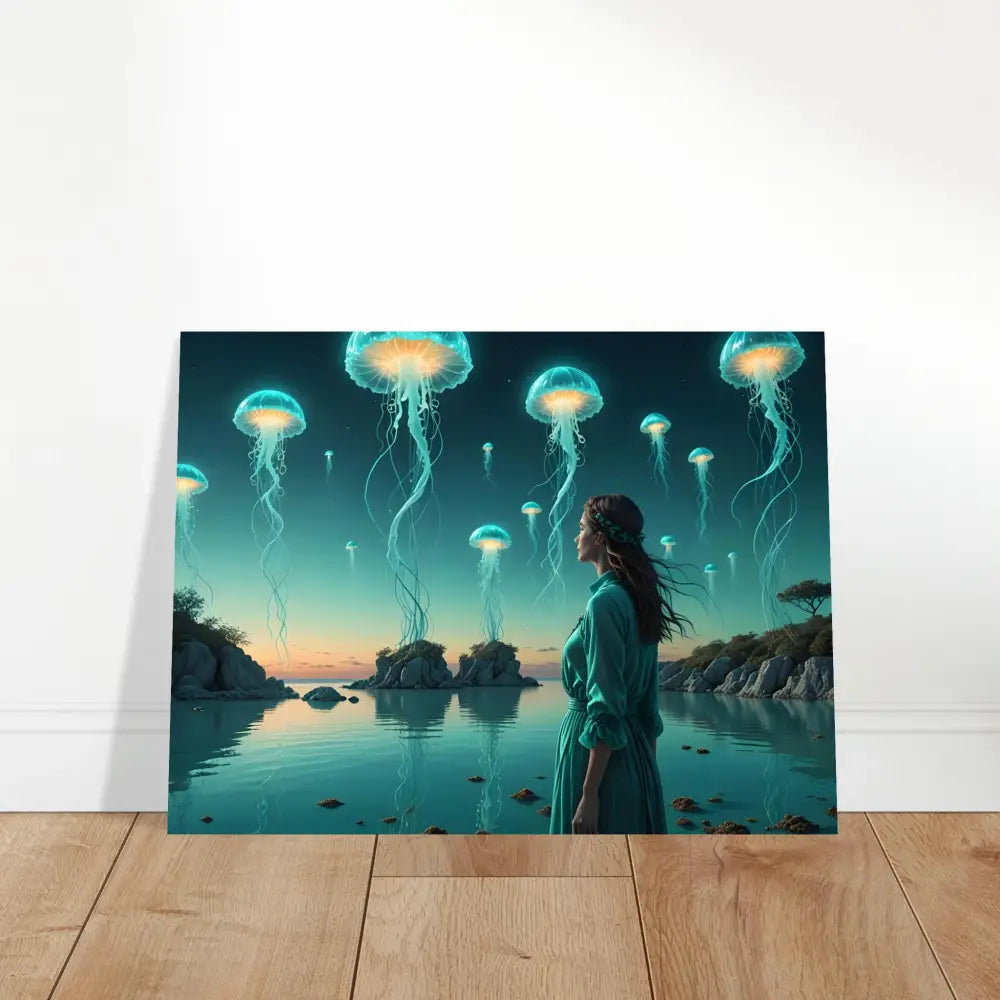 Fantasy jellyfish landscape art in Turquoise Ascension Poster Celestial Waterscape