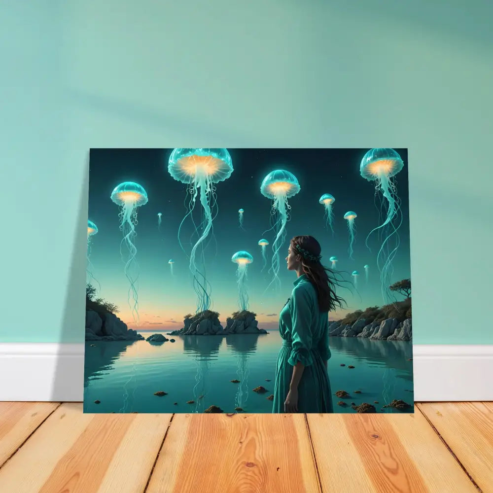 Framed jellyfish landscape art turquoise waterscape celestial waterscape PixiOnyx Fine Art Print