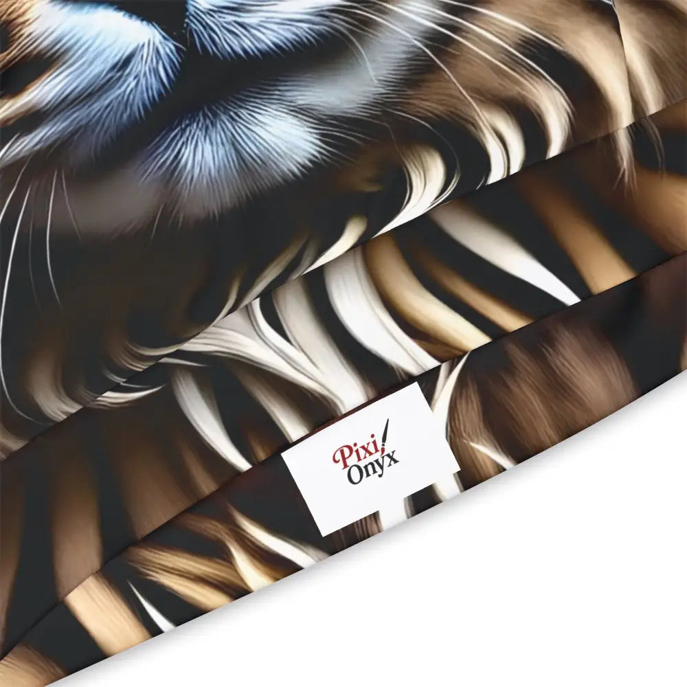 Brown and white striped fabric for Unisex AOP Hoodie Crown Meowjesty PixiOnyx Urban Regalwear