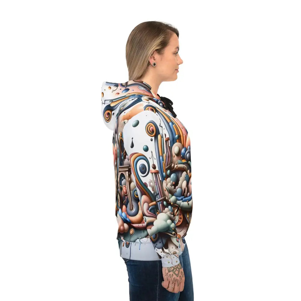 Abstract art hoodie featuring colorful surreal design from PixiOnyx Activewear Drop