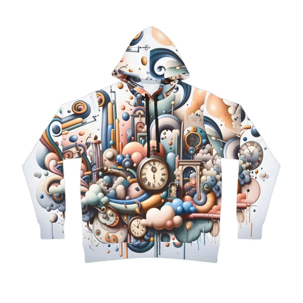 Hooded sweatshirt with colorful clockwork design from PixiOnyx Pastel Mechanica collection