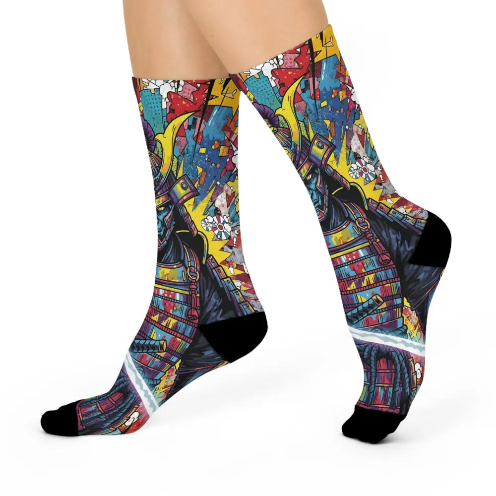 Colorful samurai splash cushioned crew socks for comfort and streetwear style