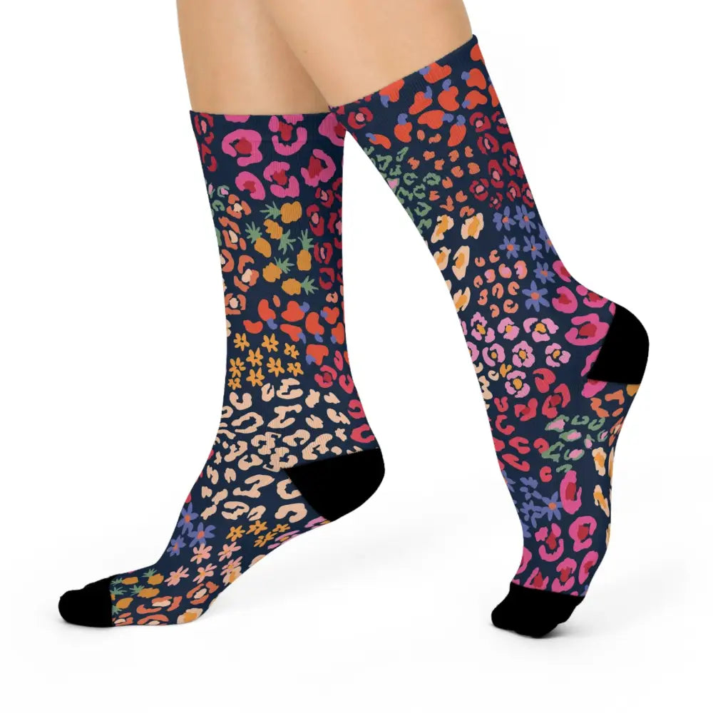 Colorful cushioned crew socks with vibrant pebble pattern for streetwear style