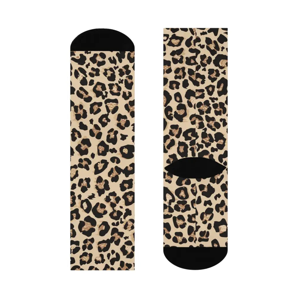 Unisex cushioned crew socks with wild leopard print for stylish animal pattern footwear
