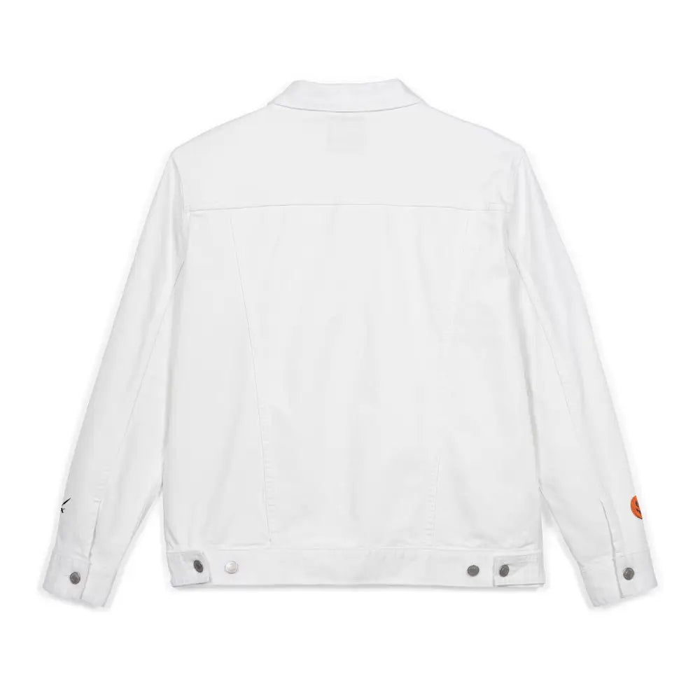 Unisex denim jacket with long sleeves and snap buttons, perfect for Halloween costumes