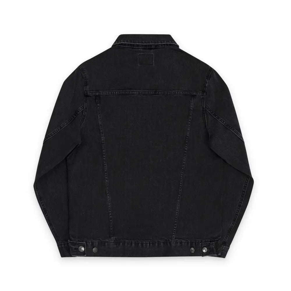 Black denim jacket with classic collar and buttoned cuffs for spooky season streetwear