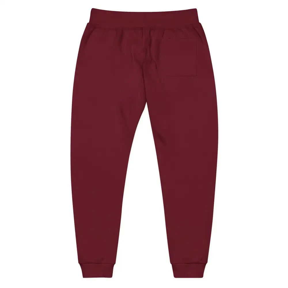 Maroon fleece sweatpants with elastic waistband and cuffs, Flaming Pumpkin Halloween style