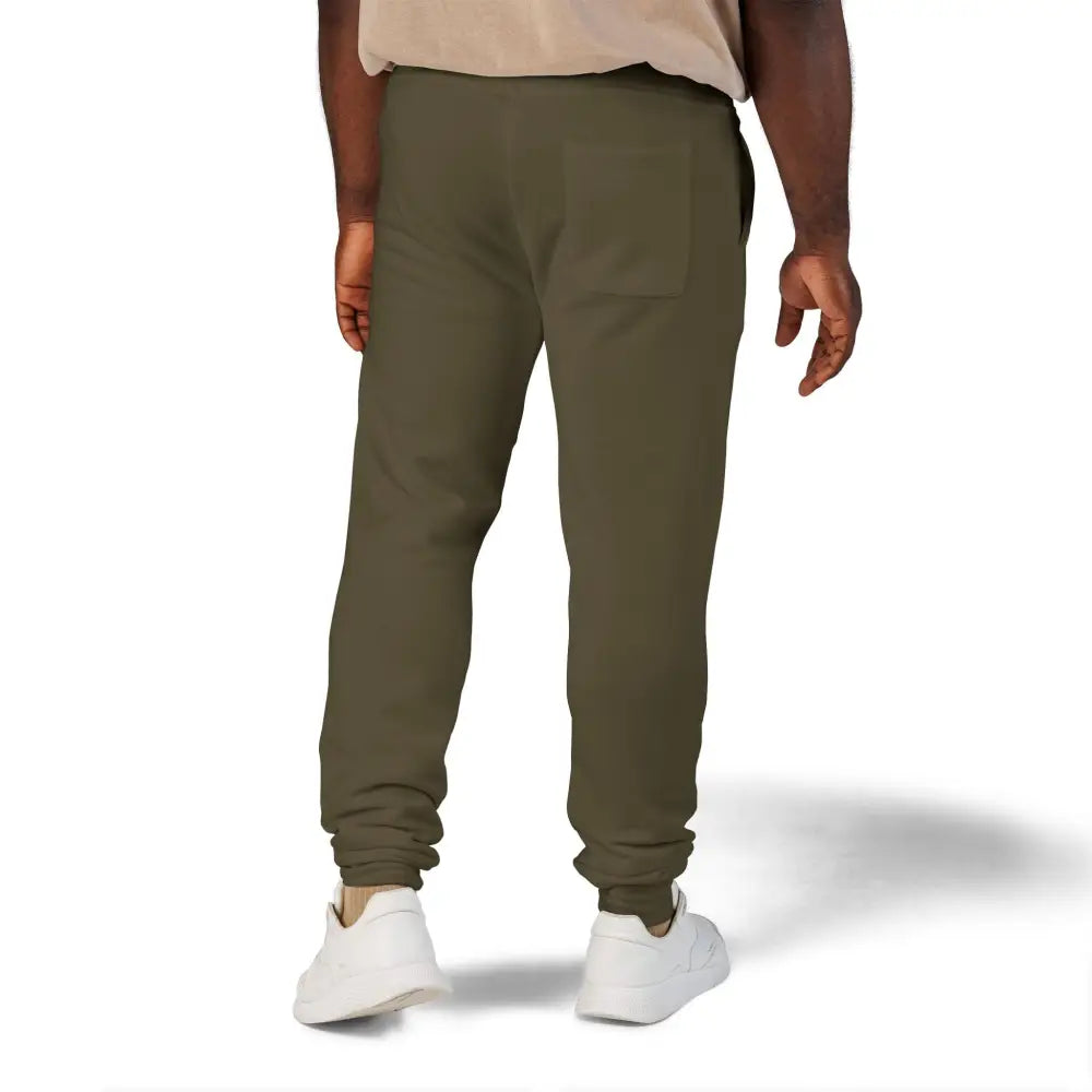 Men’s olive green fleece sweatpants with elasticized cuffs from Flaming Pumpkin collection