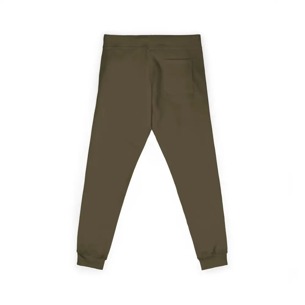 Olive green fleece sweatpants with flaming pumpkin graphic for cozy Halloween streetwear