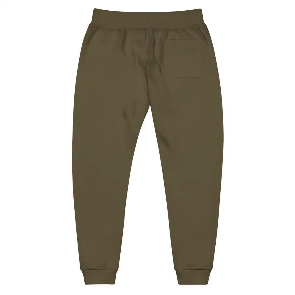Olive green fleece sweatpants with drawstring waist and ribbed cuffs from Flaming Pumpkin collection
