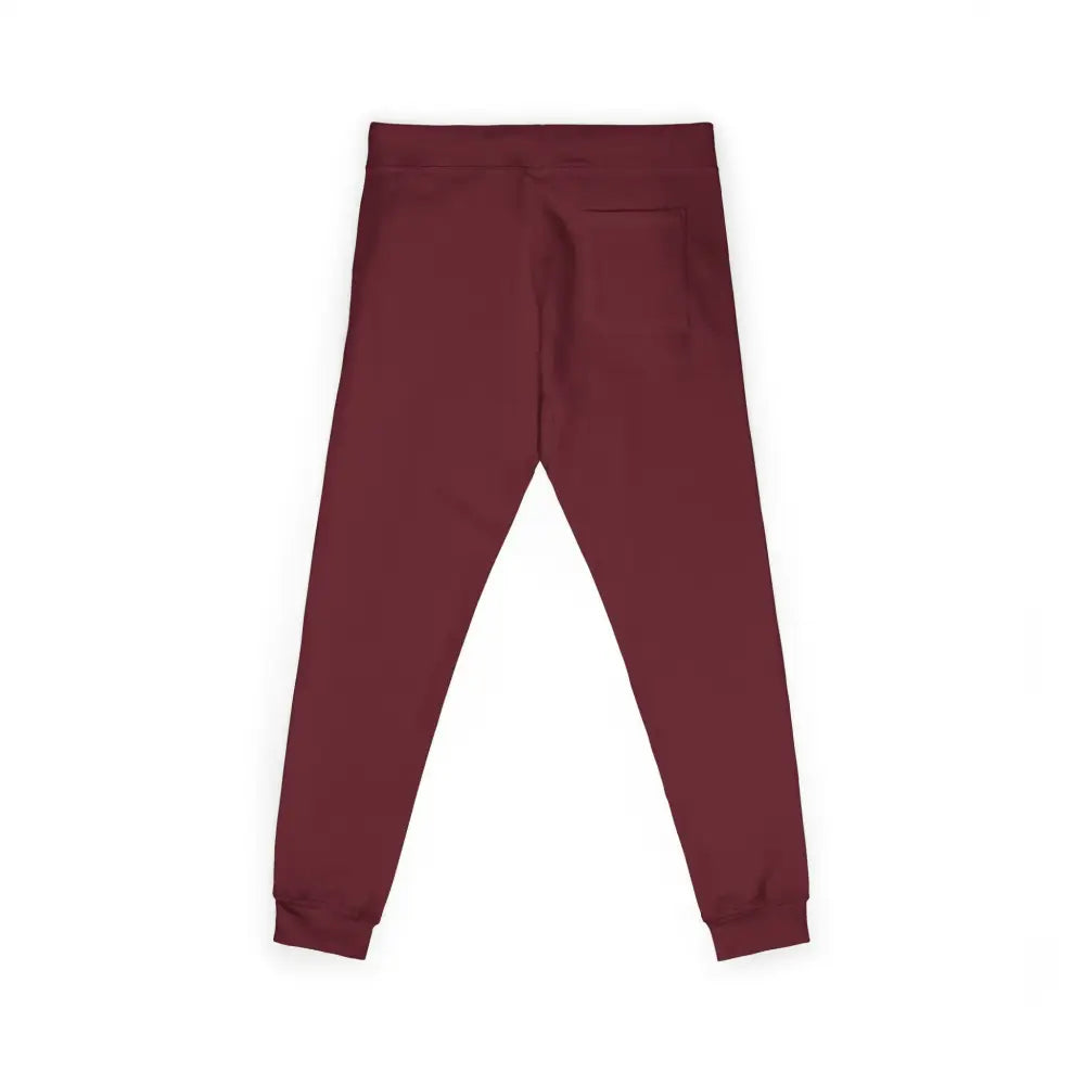 Maroon fleece sweatpants with elastic waistband and cuffs from Flaming Pumpkin collection