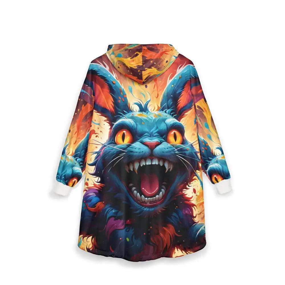 Oversized hooded sweatshirt with a snarling cat design from PixiOnyx Unisex Hooded Blanket collection