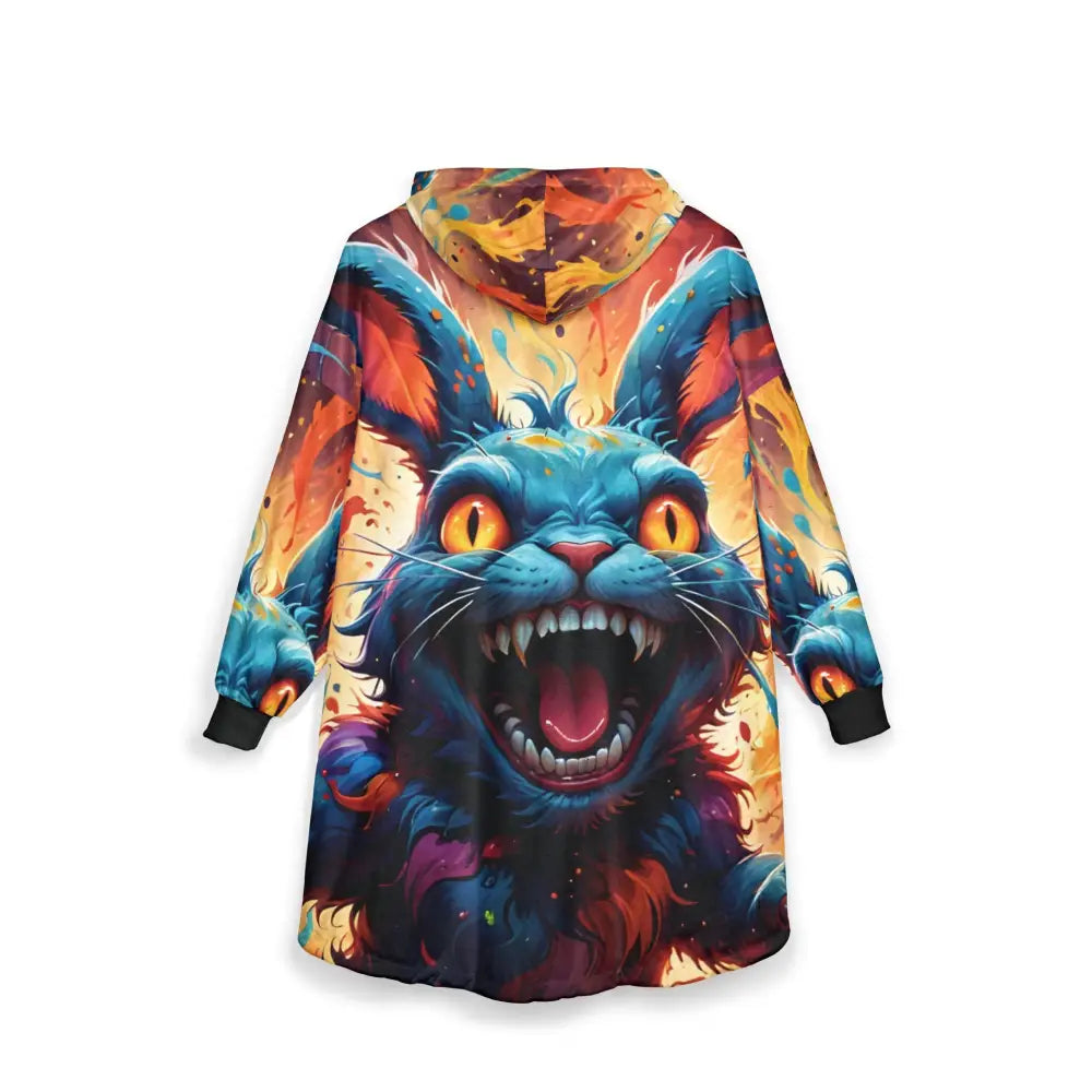 Cat-themed hooded blanket from PixiOnyx Cozy Psychedelic Throw collection