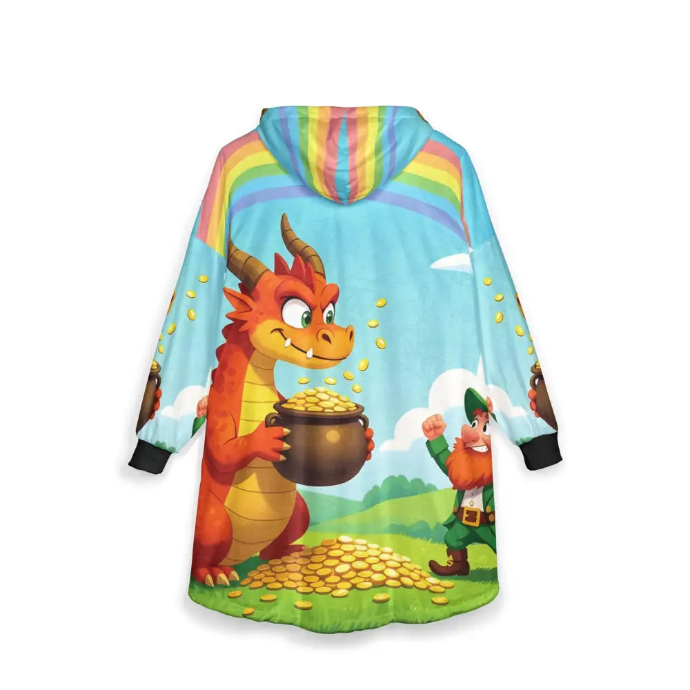 Unisex oversized hooded blanket with dragon and leprechaun design from PixiOnyx Cozywear