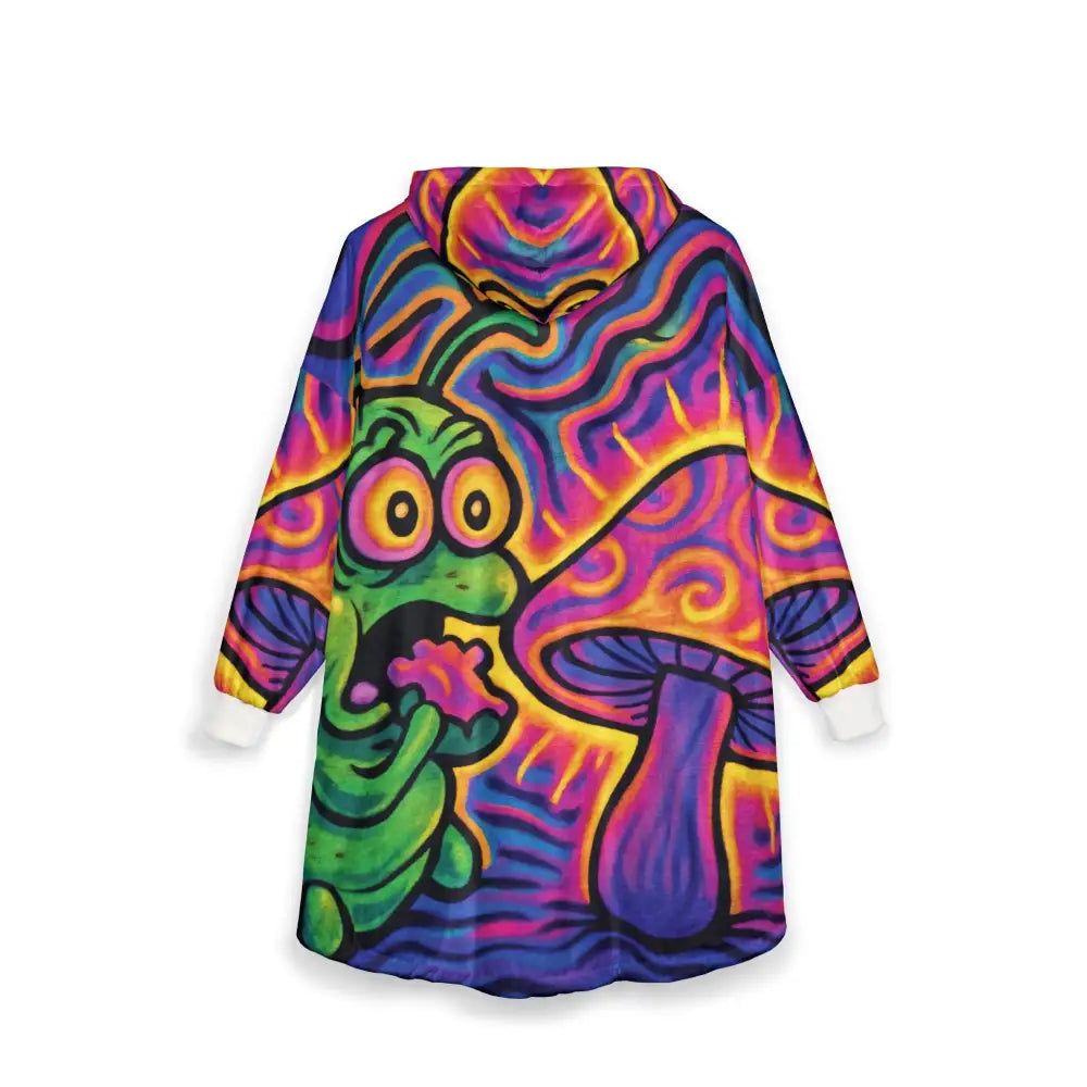 Unisex Psychedelic Hooded Blanket featuring Shroomapillar Snack Attack design from PixiOnyx