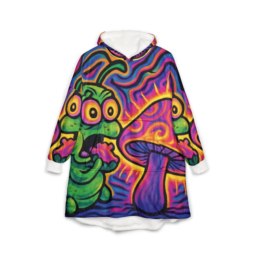 Unisex Hooded Blanket with Psychedelic Mushroom and Caterpillar Design from PixiOnyx