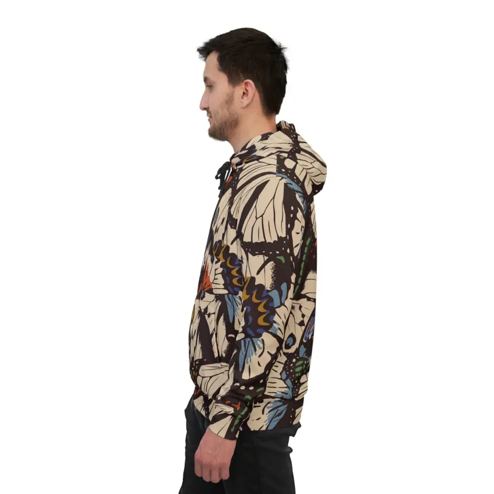 Man wearing Butterfly Patterned Hoodie from PixiOnyx Butterfly Dream streetwear collection