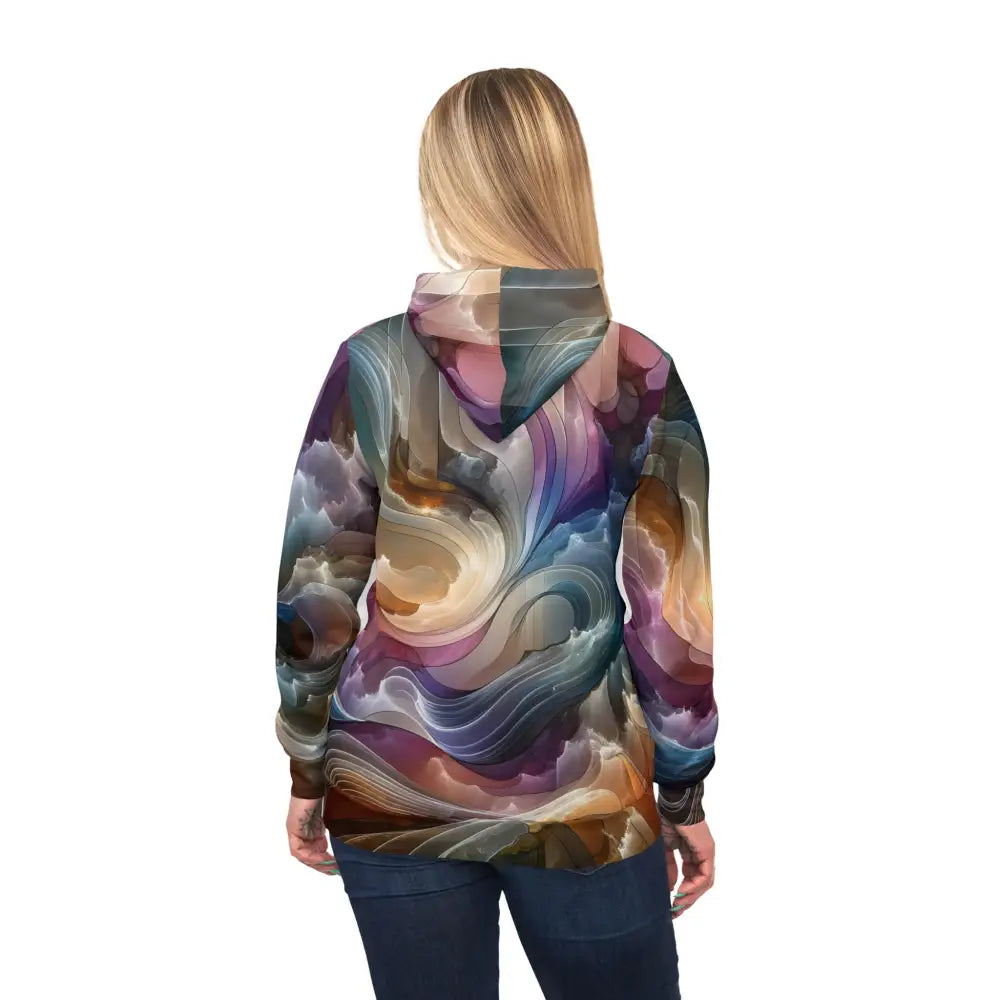 Abstract-patterned unisex hoodie from PixiOnyx Celestial Layer Flux Cosmic Streetwear