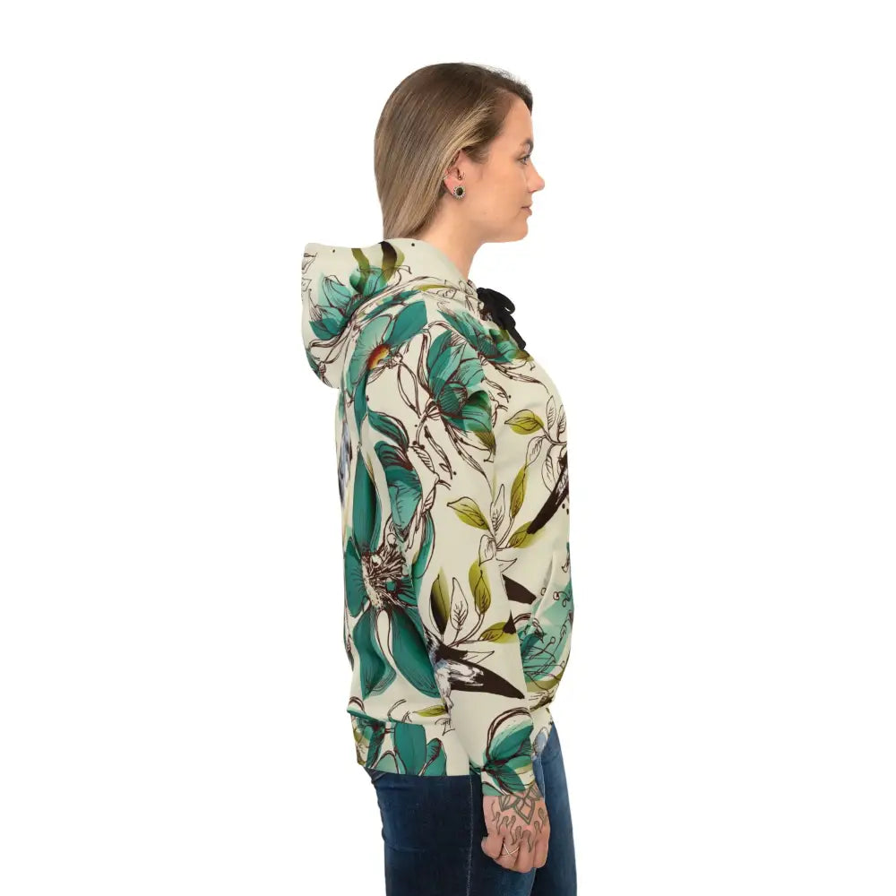 Floral-patterned hooded sweatshirt from PixiOnyx Floral Bird Sonata collection